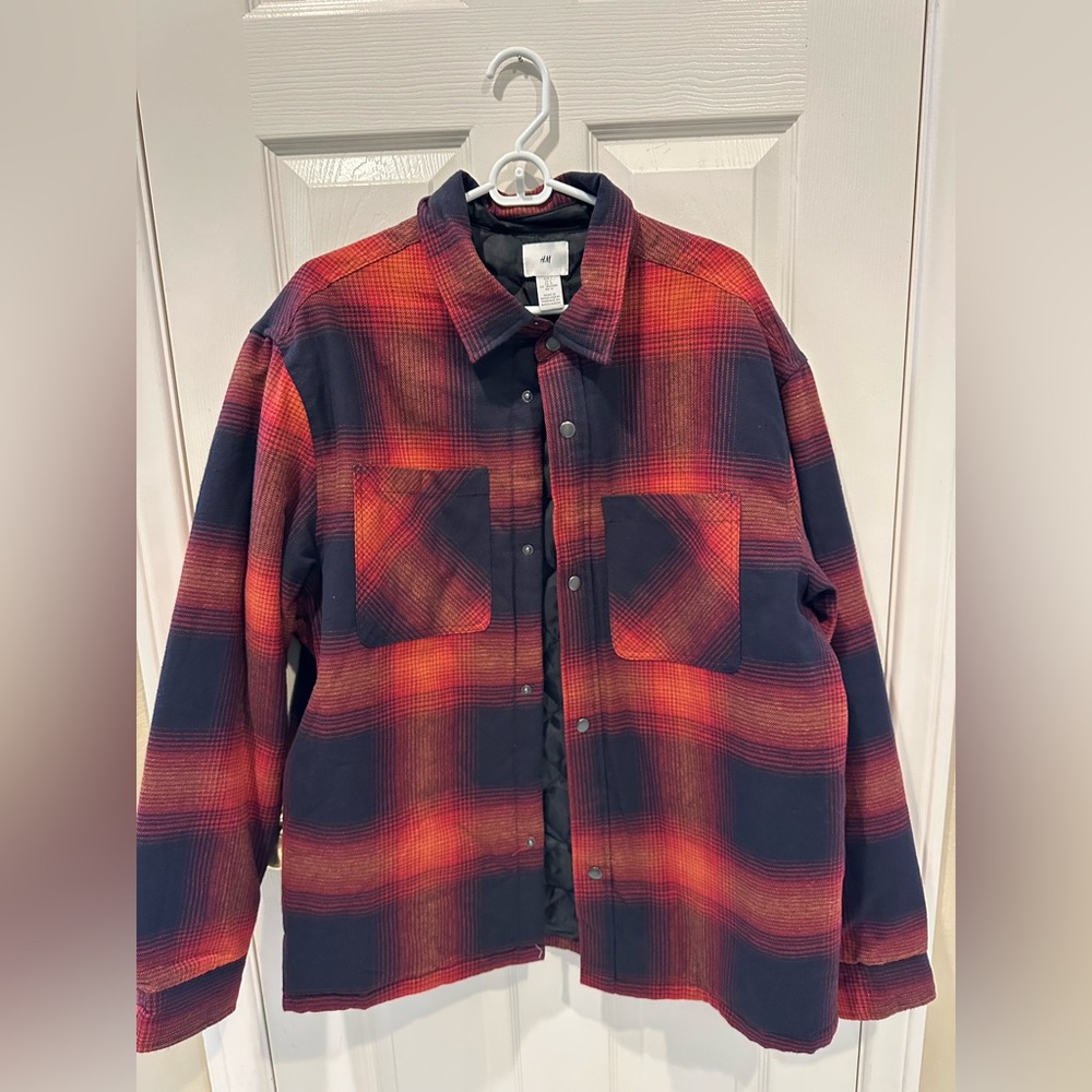 H&M Red and Blue Checkered Shirt Jacket